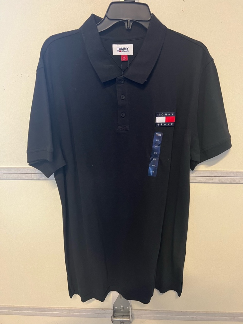Tommy Hilfiger Black Polo with Red & White Chest Stripe
